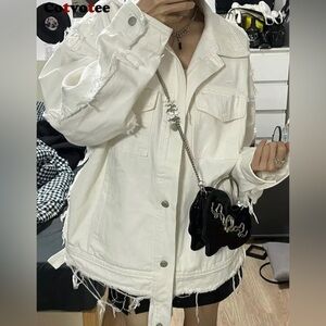 Ivory Denim Distressed Jacket